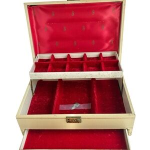 Vintage 1950s Mele Jewelry Box Cream Red Interior with Key